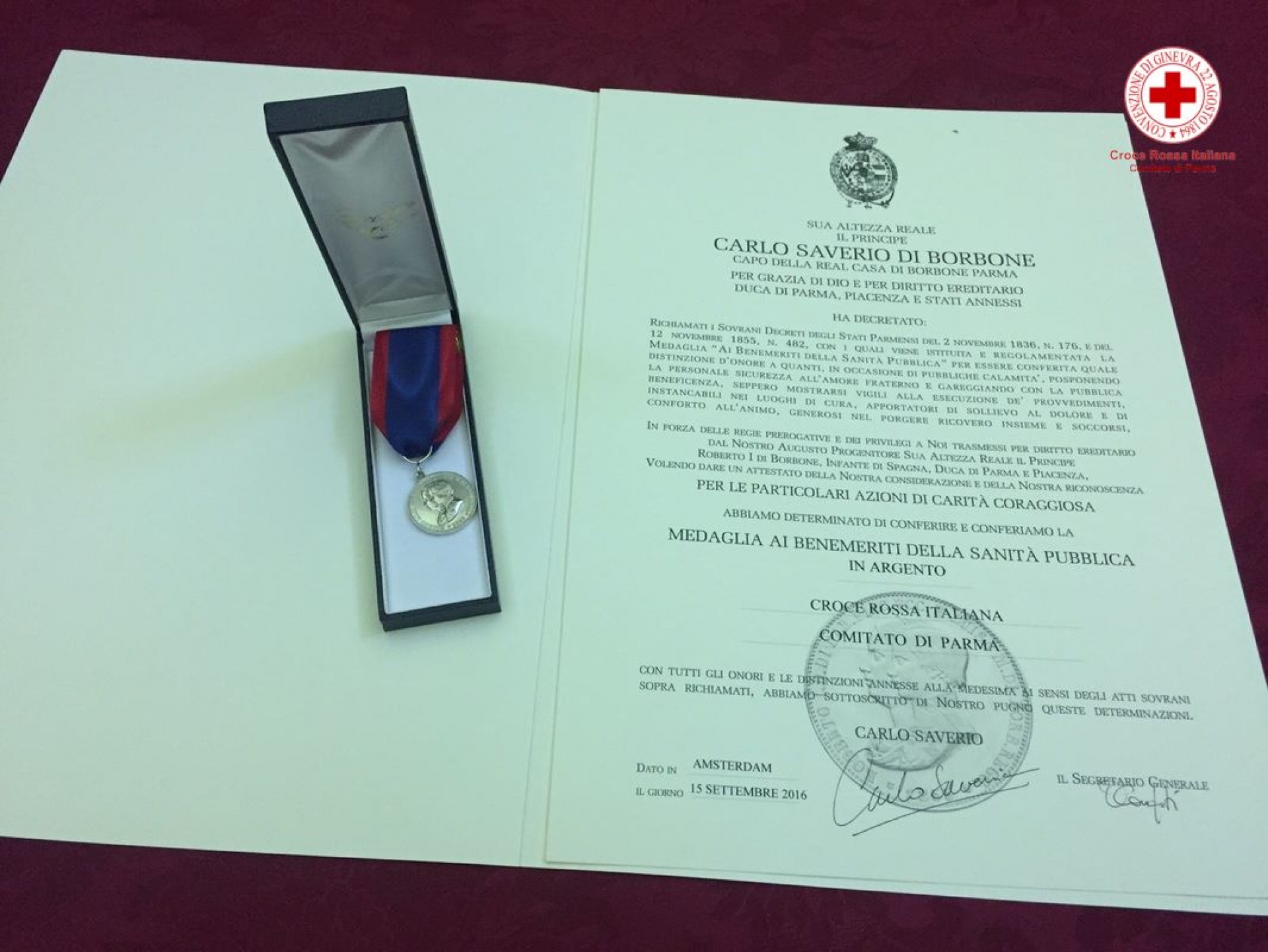 2016 - Benemerenza Casa Borbone - Medaglia della &quot;Carità Coraggiosa&quot; - 24 Settembre